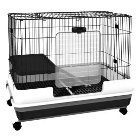 PawHut Small Animal Cage 2-Level Rabbit Hutch with Wheels Removable Tray Black for Bunny Chinchillas Ferret