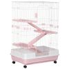 PawHut 32L 4-Level Small Animal Cage Rabbit Hutch with Wheels Slide-out Tray Pink for Bunny Chinchillas Ferret