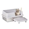 Stainless Steel Cat Litter Box with Lid, Extra Large Litter Pan with High Sides for Big Cats, Kitty Litter Box with Pedal Filter and Scoop, No Odor
