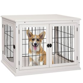 26" Wooden Dog Cage with Double Door Entrance & Simple Modern Design, White