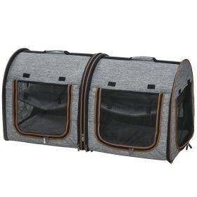 39" Travel Pet Carrier, Portable Soft-Sided Cat Carrier with Divider, Two Compartments, Cushions, & Storage Bag, Grey
