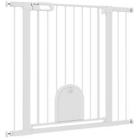 30"-41" Extra Wide Pet Gate Barrier with Small Door, 35"H Dog Gate with Safety Gate Barrier, Stair Pressure Fit, White
