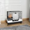 PawHut Small Animal Cage 2-Level Rabbit Hutch with Wheels Removable Tray Black for Bunny Chinchillas Ferret