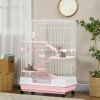 PawHut 32L 4-Level Small Animal Cage Rabbit Hutch with Wheels Slide-out Tray Pink for Bunny Chinchillas Ferret
