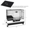 PawHut Small Animal Cage 2-Level Rabbit Hutch with Wheels Removable Tray Black for Bunny Chinchillas Ferret