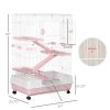 PawHut 32L 4-Level Small Animal Cage Rabbit Hutch with Wheels Slide-out Tray Pink for Bunny Chinchillas Ferret